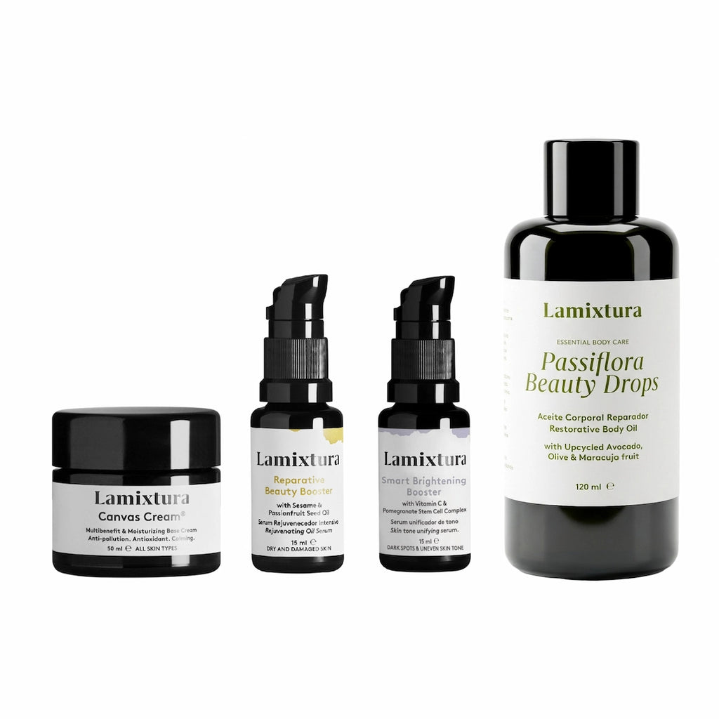 Rutina facial y corporal 100% natural, seriamente efectiva.

Incluye:
 - Canvas Cream
 - Reparative Beauty Booster
 - Smart Brightening Booster
 - Passiflora Beauty Drops