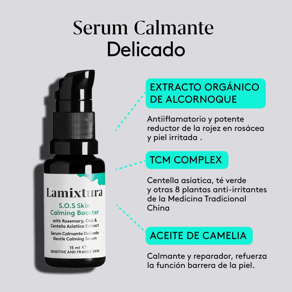 Serum antiinflamatorio y potente reductor de la rojez en rosácea y piel irritada.
Calmante y reparador, refuerza la función barrera de la piel.

Contiene:
 - extracto orgánico de alcornoque
 - TCM Complex
 - Aceite de Camelia
